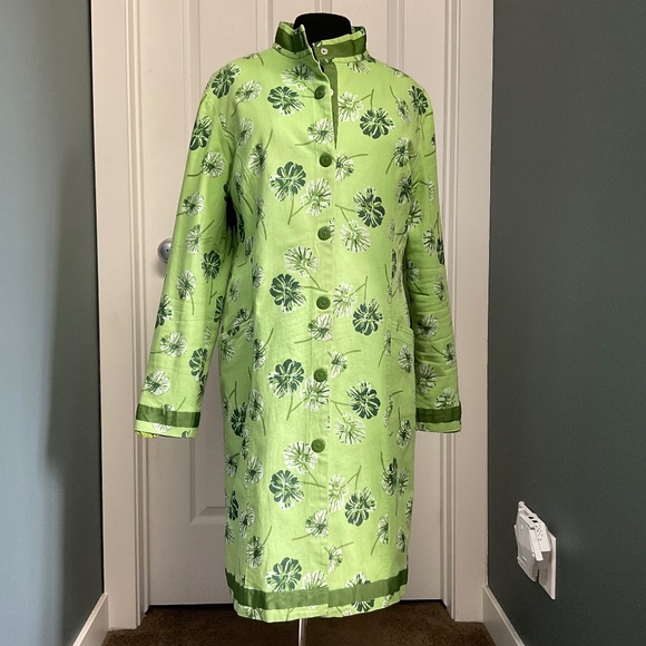 Mac & Jac Long Green Floral Cotton Fitted Jacket (size 8/10) - Picture 1 of 13